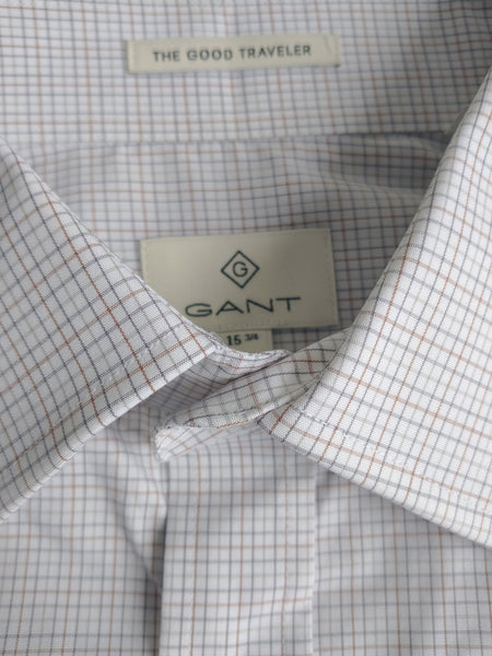 GANT DIAMOND G Men's Dark Camel Tattersall Check Fitted Shirt 383925 Size 39 NWT