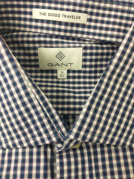 GANT DIAMOND G Men's Guard Check Stripe Fitted Spread Collar 384112 Size 39 NWT