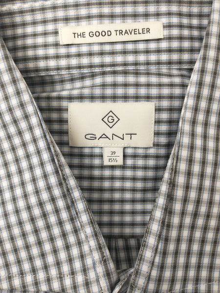 GANT DIAMOND G Men's Guard Check Stripe Fitted Spread Collar 384112 Size 39 NWT