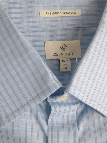 GANT DIAMOND G Men's Hamptons Blue Check Fitted Town Collar Shirt 384215 Sz 40
