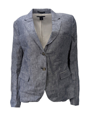 GANT Women's Storm Blue Linen Herringbone Blazer $495 NWT