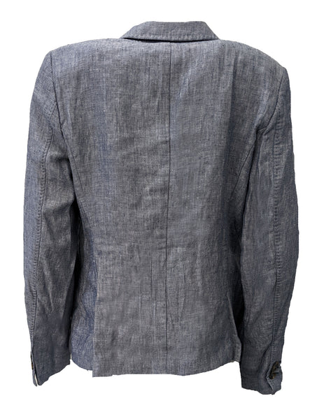 GANT Women's Storm Blue Linen Herringbone Blazer $495 NWT