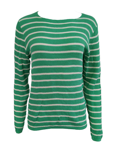 GANT Women's Kiwi Green Breton Stipe Boatneck Top 487016 Size X-Large NWT