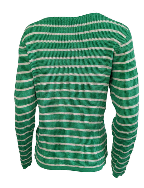 GANT Women's Kiwi Green Breton Stipe Boatneck Top 487016 Size X-Large NWT