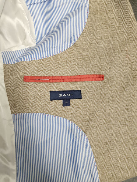 GANT Men's Khaki Herringbone 3 Button Blazer 76514 Size 52 $425 NWT