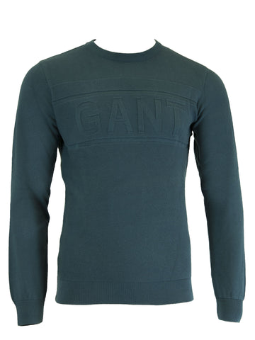 GANT Men's Ink Blue O1 Gant Logo Texture Crew 8030003 Size Medium $160 NWT