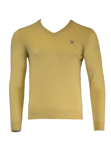 Gant Men's Lambswool Cashmere Blend V-Neck, Medium, Light Yellow Melange