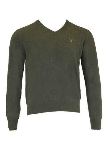 Gant Men's Classic Cotton V-Neck Sweater, Medium, Antracit