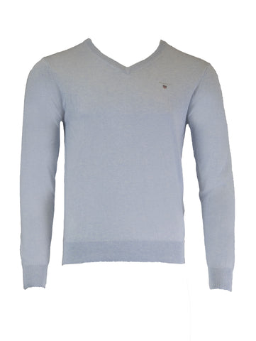 Gant Men's Cotton Wool V-Neck Sweater, Medium, Ice Blue Melange