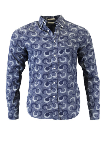 GANT RUGGER Men's Indigo Sphere Hugger Button Down 341670 Size M $135 NWT