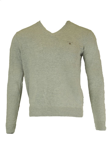 GANT Men's Light Grey Natural Cotton V-Neck Sweater 83052 Size Medium $135 NWT
