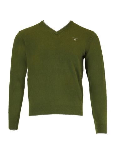 GANT Field Green Men's Tipped Lambswool V-Neck Sweater 86102 Size M $180 NWT