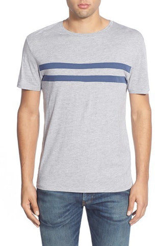 GANT RUGGER Men's Grey Double Chest Stripe Short Sleeve T-Shirt Size Large NWT