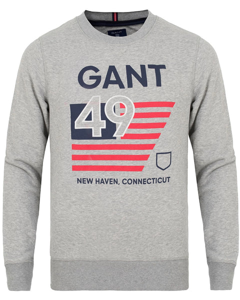 GANT Men's Grey O1 American Flag Crew Neck Sweatshirt 276137 $160 NWT