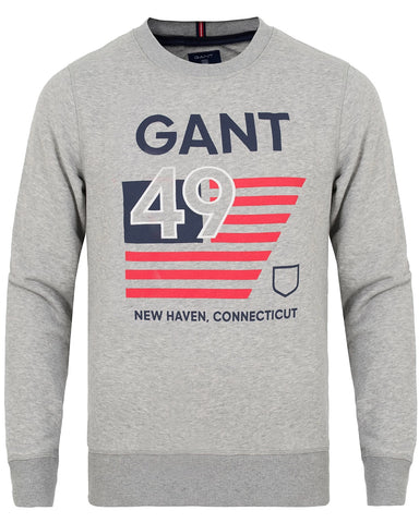 GANT Men's Grey O1 American Flag Crew Neck Sweatshirt 276137 $160 NWT