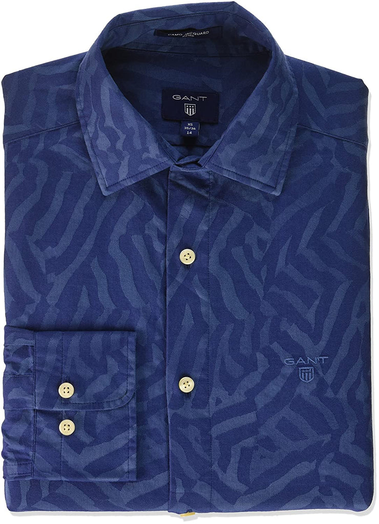 GANT Men's Evening Blue Camo Jacquard Fitted Shirt 333062 Size Medium NWT