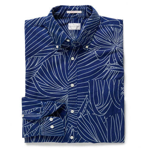 GANT RUGGER Men's Indigo Oxford Palm Long Shirt 341750 Size M $135 NWT