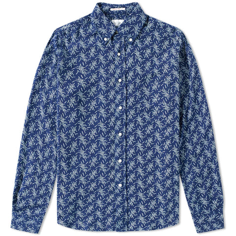 GANT RUGGER Men's Indigo Oxford Mikado Pattern Shirt 348300 Size M $145 NWT