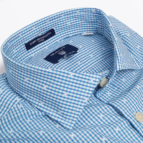 GANT Men's Sage Blue Dobby Stripe Dot Fitted Shirt 365667 Size Medium NWT