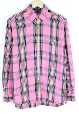 GANT Men's Pastel Pink Cotton Linen Check EZ Fit BD Shirt Size Large NWT