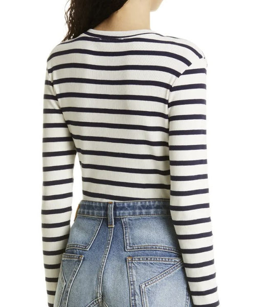 GANT Women's Navy and White Waffle Henley Top 405443 $82 NWT