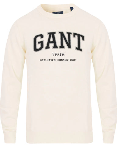 GANT Men's Cream O1 Terry Logo Crew 8000014 Size Medium $160 NWT