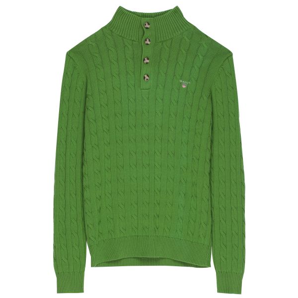Gant Men's Cotton Cable Mock Neck Sweater, Medium, Birch Green
