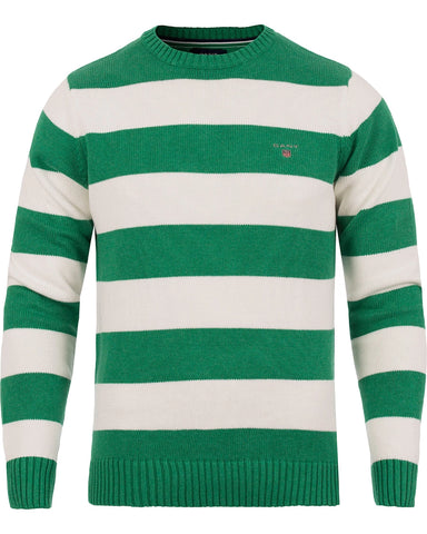 Gant Men's Barstriped Cotton Crew, Medium, Green Melange