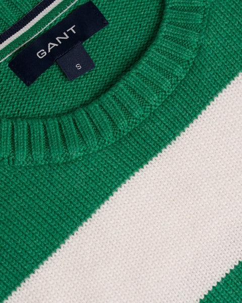 Gant Men's Barstriped Cotton Crew, Medium, Green Melange