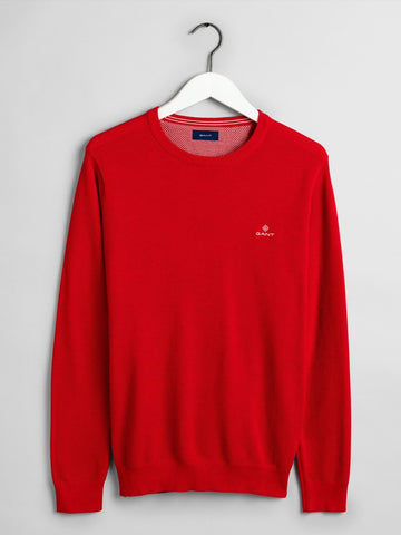 Gant Men's Cotton Pique Crew Sweater, Medium, Bright Red