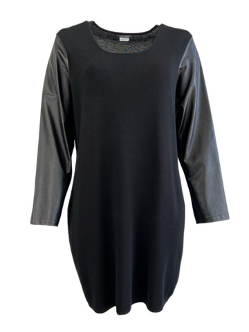 Marina Rinaldi Women's Black Georgia Faux Leather Sleeve Dress Size XL NWOT