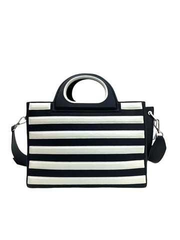 Max Mara Womeen's Blu Marino Grace2S Calfskin Striped Leather Handbag NWT