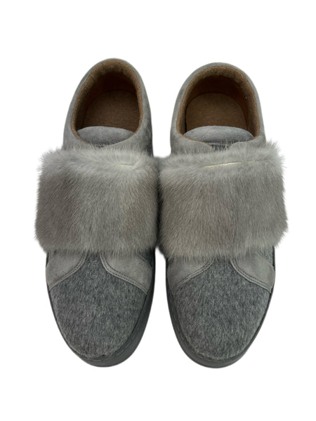 Max Mara Women's Grigio Chiaro MM91 Fur Front Sneakers NWB