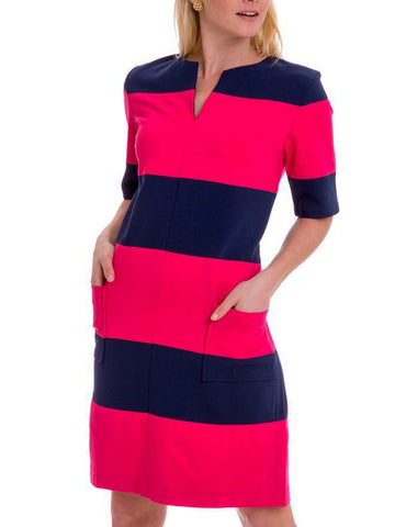 Elizabeth Mckay Women's Gwyneth Dress 14 Navy & Hot Pink