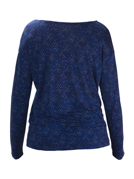 MAJESTIC FILATURES PARIS Women's Navy Blue Jacquard Round Neck Top $154 NWT