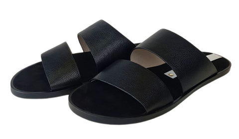 MATT BERNSON Women's Black Grain Leather Havana Slides #MB112 NWB