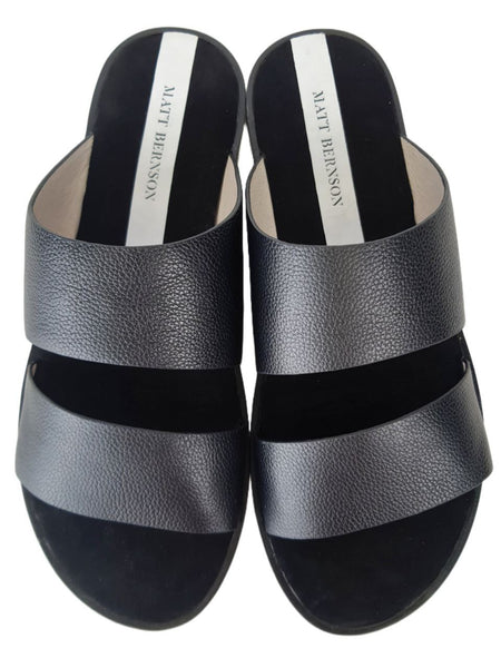 MATT BERNSON Women's Black Grain Leather Havana Slides #MB112 NWB