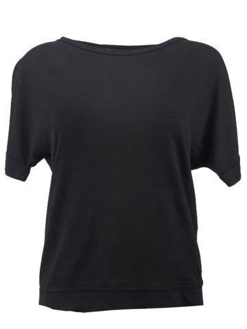 PAM & GELA Women's Black Cold Back Hi-Lo Roll Up Tee #S15JG251 Small NWT