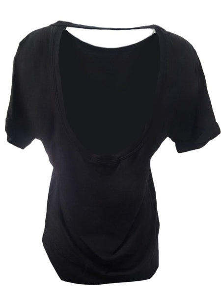 PAM & GELA Women's Black Cold Back Hi-Lo Roll Up Tee #S15JG251 Small NWT