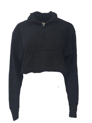 AMERICAN COLLEGIATE Women's Black Heavy Zip Crop Sweatshirt #HW8007 XS NWT