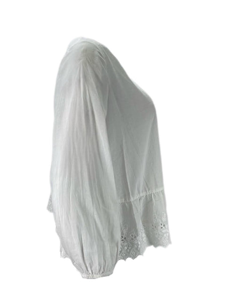 THE GREAT Women's White The Honey Shirt Cotton Lace Top NWT