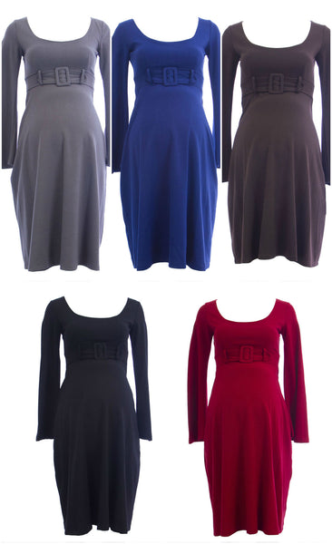 OLIAN Maternity Women's Buckle Accent Bell Sleeve A-Line Dress $135 NWT