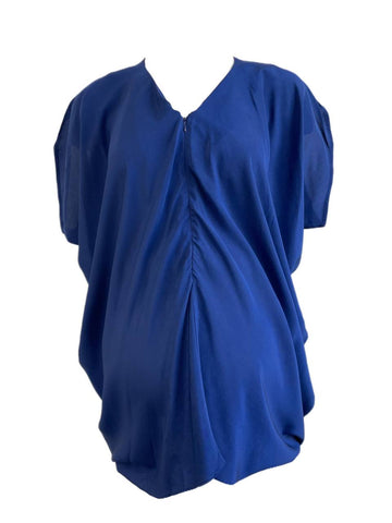 KINWOLFE Women's Indigo Blue Maternity Nursary Silk Top NWOT
