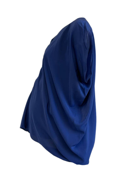 KINWOLFE Women's Indigo Blue Maternity Nursary Silk Top NWOT