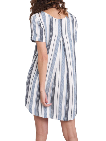ROBERTA ROLLER RABBIT Women's Blue Jacquard Stripe Hinata Dress $195 NEW