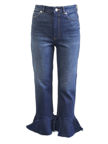 REBECCA TAYLOR LA VIE Women's Blue Ruffle BTM Medium Wash Jeans #517718 NWT