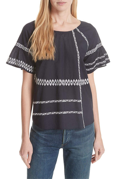 JOIE Women's Midnight Embroidered Cotton Blouse 003052 $198 NWT