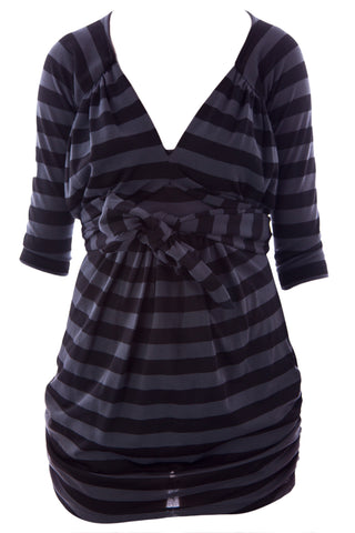 OLIAN Women's Black & Gray Striped Criss Cross Maternity Tunic XS $130 NWT