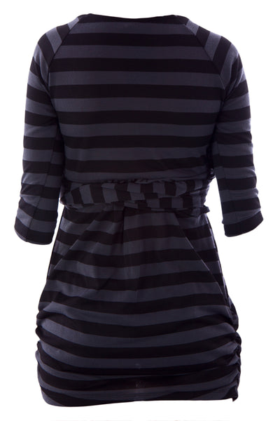 OLIAN Women's Black & Gray Striped Criss Cross Maternity Tunic XS $130 NWT