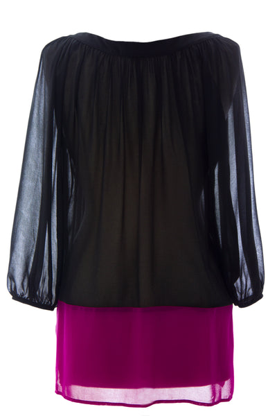 OLIAN Women's Black & Magenta Sheer Maternity Blouse Sz S $98 NWT